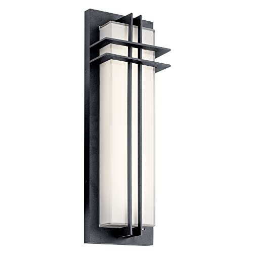 Kichler Manhattan 22" Outdoor LED Wall Light in Textured Black, 1-Light Exterior Wall Sconce with White Glass, ("22" H x 7" W), 49298BKTLED