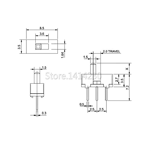 Micro Switch 20Pcs SS12D00 Interruptor on-Off Mini Slide Switch 3pin 1P2T 2 Position Toggle Switch Handle Length:3MM/4MM/5MM/6MM (Size : Handle Length 5mm)