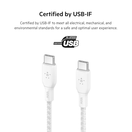 Belkin USB C to USB C 100W Braided Cable 9.9ft Fast iPhone Charger Cord