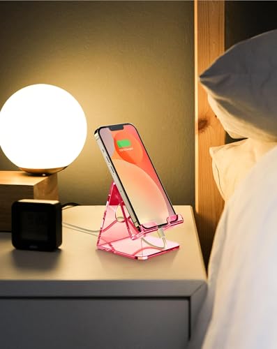 2 Pack Acrylic Phone Stand, Phone Holder for Office Desk, Vanity, Kitchen Counter, Bedside Table, Compatible with iPhone 17 16 15 14 13 12 11 Pro Max Plus/Smartphones/iPad/Switch - Clear & Pink - Image 7