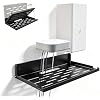 Foldable Wall Mount Router Shelf 14" W x 8" D Metal WiFi Modem Holder with Cable Hole & Heat Vents, Space Saving Floating Wall Bracket for Router, Modem, TV Box, Mini Projector