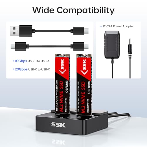 SSK NVMe & SATA SSD Cloner M.2 Duplicator Dual Bay Dock SSD to USB Adapter