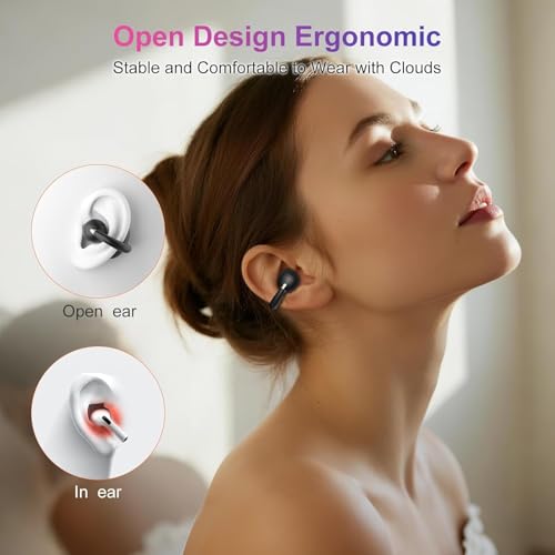 OHAYO A7 Open Ear Clip-On Headphones for Glasses Wearers - Safe for Running & Streets, 4.7g Weightless Fit, 40H Battery, Bluetooth 5.4, Black