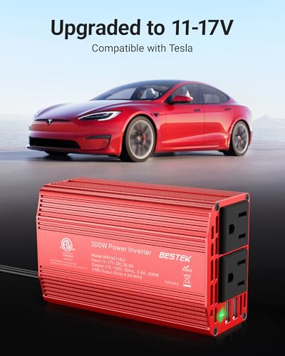 BESTEK Power Inverter DC 12-17V to AC 110V - 300W Car Plug Adapter Outlet