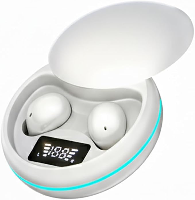 Sleep Earbuds, Ultra-Small in-Ear Headphones Compatible with Bluetooth 5.4, LED Battery Display, Tiny Low-Profile Buds for Side Sleepers, Lightweight Audio Device for Work Home (Frosted White)