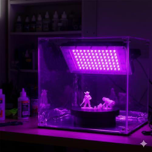 100W 3D Printer UV Resin Curing Light Kit with Dual-Power 360° Rotating Turntable, 405nm UV Light with 96 LEDs and 360° Adjustable Stand for SLA DLP LCD Resin Prints, DIY Curing Box