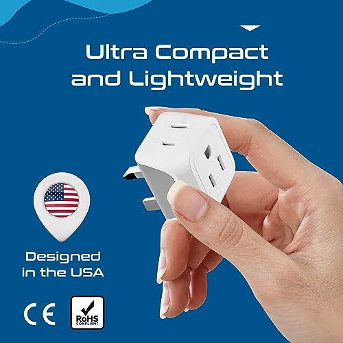 Ceptics 2 in 1 UK Adapters for Travel, Dual USA Input, Grounded, Pack of 3