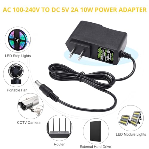 Facmogu DC 5V 2A Power Supply Adapter, Wall Plug Power Converter (6 Pack)