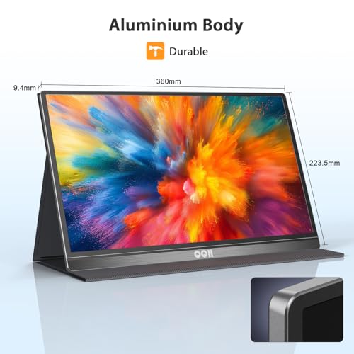 QQH Portable Monitor 15.6inch FHD 1080P USB C HDMI Alloy Travel Computer Monitor with w/Smart Cover & Built-in Speaker, Plug&Play Ultra Slim Second External Screen for Laptop PC Phone Mac Xbox PS5/4