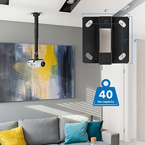 Mount-It! Projector Ceiling Mount and Wall Mount with Adjustable Arm, Universal Projector Mount for LCD/DLP Projectors, Flush Mount Option, Built-in Cable Management, 40lb Capacity, Black