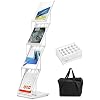 QWORK Foldable Brochure Display Stand, Magazine Brochure Display Rack Stand, 4 Pocket Literature CatalogTradeshow Display Stand, for Office Store and Exhibition Trade Show (White)