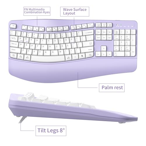 Wireless Keyboard and Mouse Combo,2.4G Ergonomic Wave Keys(Purple) - Image 8