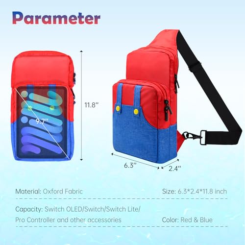 Vadaxx Cute Travel Bag for Nintendo Switch/2/Lite/OLED, Small Sling Portable Waterproof Backpack Carrying Crossbody Shoulder Chest Gaming Bag Case for NS SD Console Dock Joy-Cons Accessories Storage