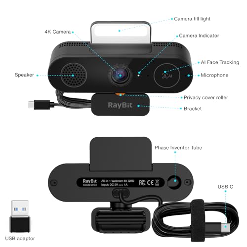 5-in-1 Design 4K Webcam with Speaker and Microphone, | Computer Access - Image 8