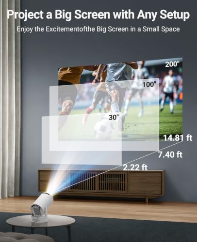 Mini Projector with WiFi 6 and Bluetooth 5.4, 4K Support, 5W Soundbase Speaker, Auto Vertical Keystone, 180°Rotatable Smart Projector for Movie Home Outdoor