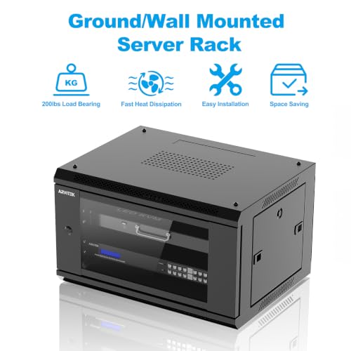 6U Wall Mount Server Rack Enclosure with Locking Glass Door, Removable Side Panels, 17.7inch Depth, Network Cabinet for 19" IT Equipment, A/V Devices, 200 lbs Max. Ground-Mounted Load Capacity