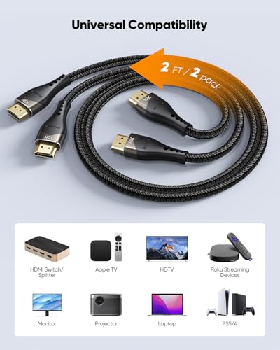 2FT HDMI 2.1 Cable 2-Pack, 48Gbps Short 8K/4K Cable - Image 7