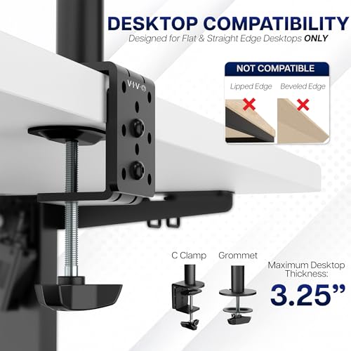 VIVO Dual Monitor Desk Mount, Holds 2 Computer Screens up to 30 inches and 22lbs Each, Heavy Duty Fully Adjustable Steel Stand with C-Clamp and Grommet, Black, STAND-V002