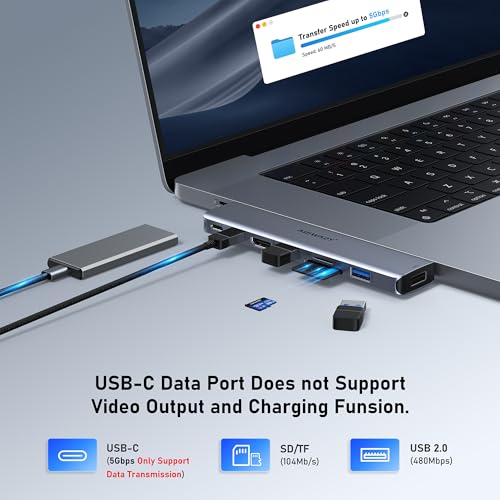 USB C Hub Adapter for MacBook Pro/Air, 8-in-2 Mac Adapter Multiport