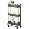 SunnyPoint Slim Rolling Storage Cart, 3 Tier Bathroom Storage Organizer Bathroom, Laundry Utility Cart (Army)