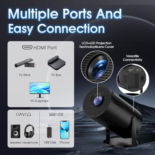 Mini Projector Support 4K 1080P FHD Portable Projector Built-in App