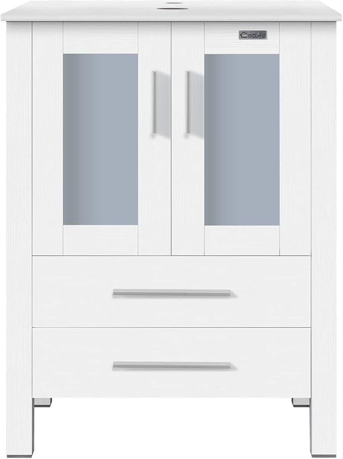 eclife 60" Modern Bathroom Vanity Sink Combo Freestanding Cabinet with Small Side Cabinet, Without Vessel Sink, Faucet, Drain (White Vanity Only)