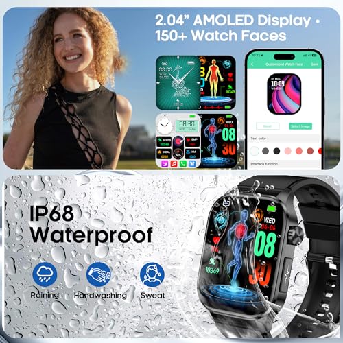 Smart Watch for Men Women with Bluetooth Calls, Blood Pressure Heart Rate Blood Oxygen Stress HRV Monitor Sleep Tracker, 150+ Sports Modes Fitness Tracker, IP68 Waterproof, Pedometer For Android/iOS