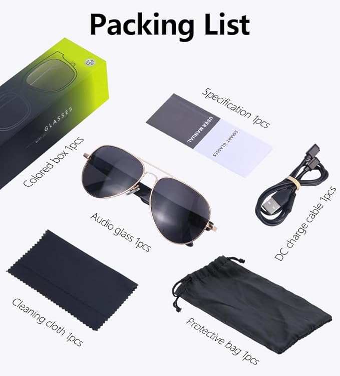 Bluetooth Audio Smart Sunglasses with Speakers, UV400 Protection Blue Light Blocking Glasses for Men Women