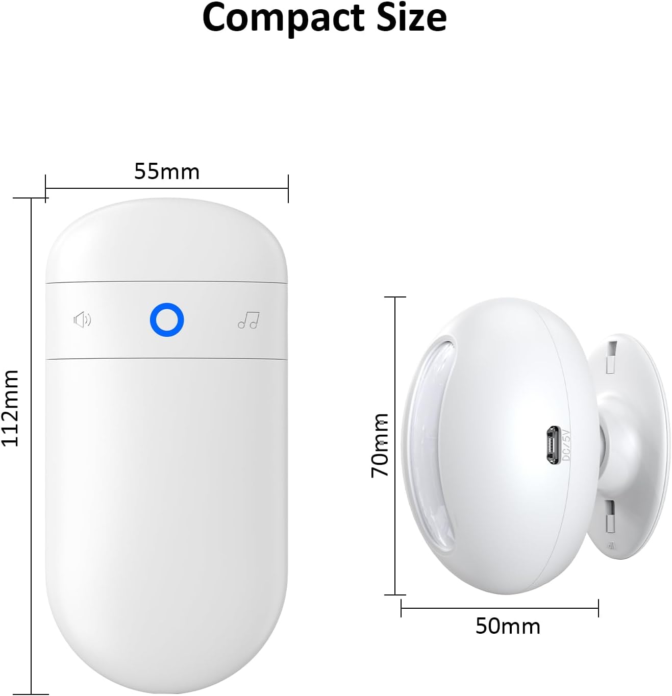 Wireless Motion Sensor Doorbell -Indoor Motion Detector Alarm, Door Chime for Business/Store/Office Entrance, Entry Alert Bell with Buzzer, USB/Battery Powered (1 Receiver + 1 Motion Sensor)