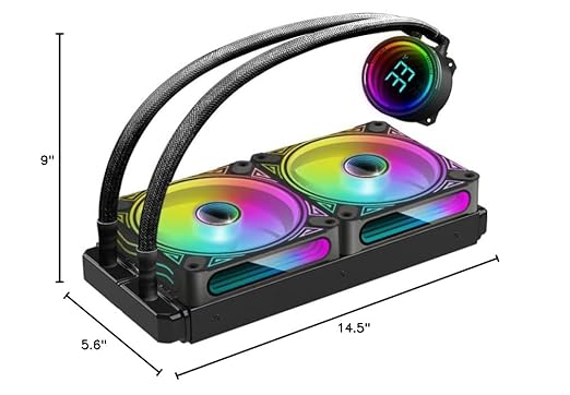 T-240MM Black ARGB Liquid CPU Water Cooling with 240mm ARGB PWM Fan,Temperature Display, Computer Water Cooling