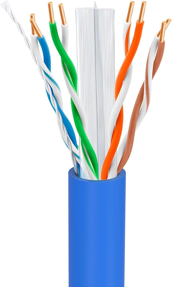 Big-A - Bulk Cat6 Cable 1000ft 23AWG Solid 4 Pair, Cat 6 Ethernet Cable Unshielded Twisted Pair (UTP), (CMR) 550MHz Internet Cable, Pull Box - Blue