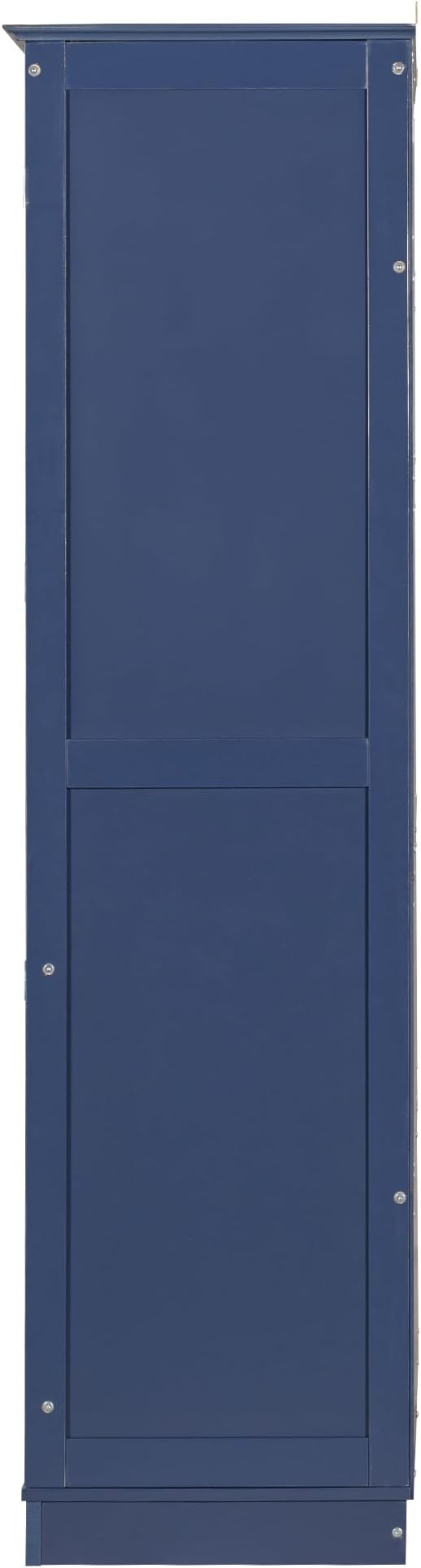 Kitchen Pantry Cabinet 44.7Wx20Dx75H inch, Freestanding Storage Display Cabinets with Glass Doors and 4 Built-in Drawers for Living Room, Home Office,Blue