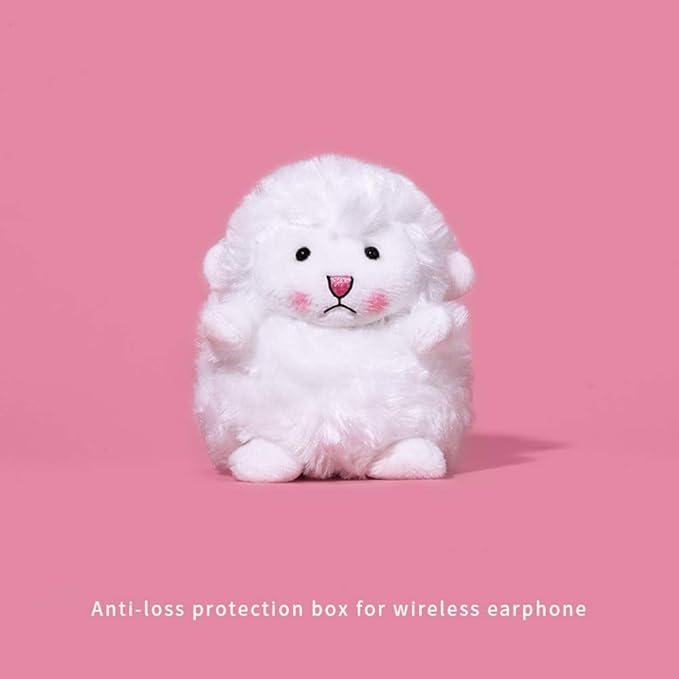 Yatchen Plush Case Compatible with AirPods 1&2, Cute 3D Cartoon Fur Sheep Design Funny Cover with Keychain Protective Case