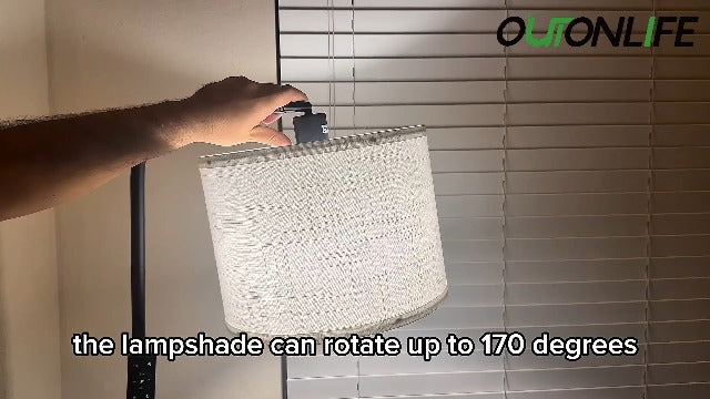 Floor Lamp with Table & Remote, C Shaped Side Table with Charging Station(USB & Type-C & AC Port), Dimmable End Table with 3 Color Temperatures, 12W LED Bulb, for Living Room Bedroom