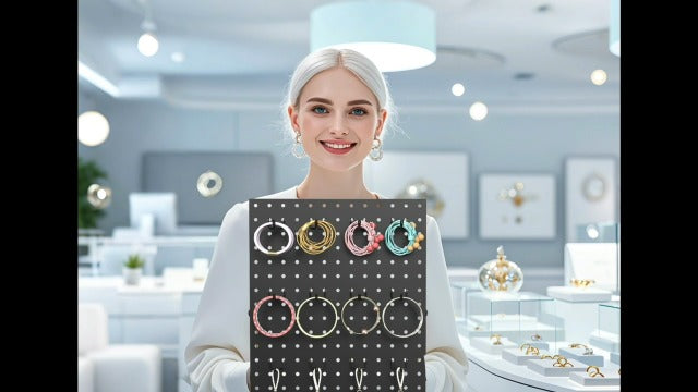 Metal Pegboard Display Stand With 15 Peg Board Hooks Accessories, Desk Pegboard Panels, Merchandise Display Rack for Selling Accessories Vendors & Events Retail Craft Shows & Fairs (17*13Inch, Black)