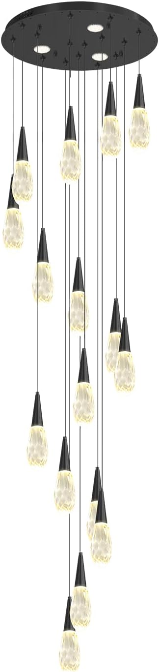 Modern Crystal Chandelier 16-Light Large Chandeliers for High Ceilings Black Raindrop Chandelier Crystal Chandeliers for Staircase Villa Living Room Entryway
