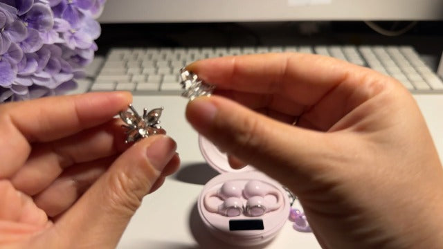Clip On Open Ear Earbuds with Crystal Butterfly Earrings, Bracelet