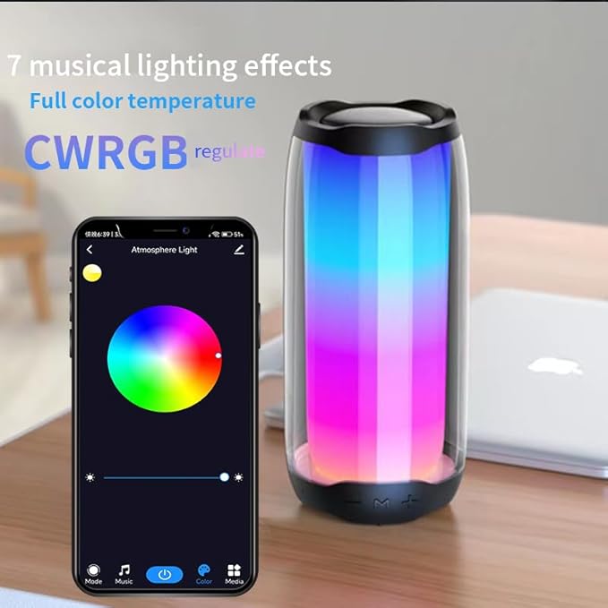 Portable Bluetooth Speaker, Clear Sound, RGB Lights Sync to Music TF-Card Wireless BT 5.3 Dual Stereo Pairing Wireless Speaker for Outdoor, Home, Party, Beach, Shower