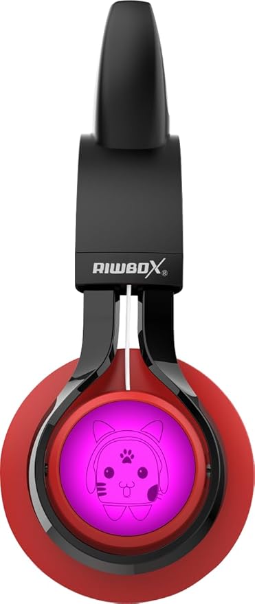 Riwbox CT-7 Cat Ear Bluetooth Headphones, LED Light Up Bluetooth Wireless Over Ear Headphones with Microphone and Volume Control for Travel/School/Smartphones/Laptop/PC/TV (Red&Black)