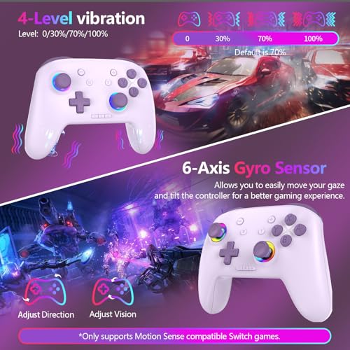 GAMEASY Switch 2 controller - Enhanced Wireless Bluetooth Controller with Wake Up/Hall Joysticks/Programmable/Turbo/9 RGB Lighting - Work for Switch2/1/oled/lite,Windows PC,Android,IOS and Steam Purple