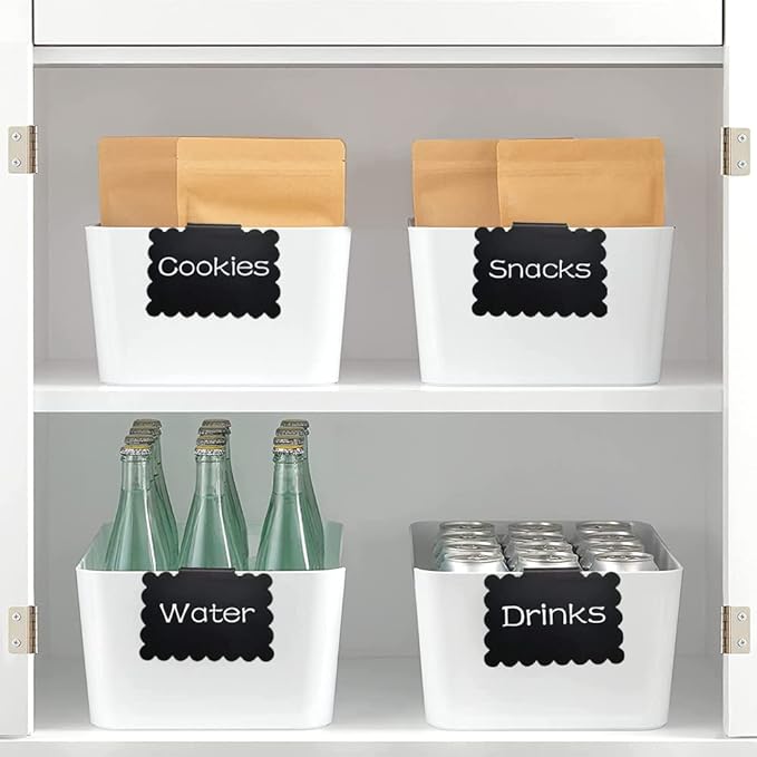 20 Reusable Basket Labels with Clip-On Design, Perfect for Kitchen and Closet Organization, Includes 2 White Chalk Markers