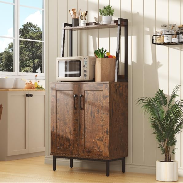 51" Pantry Cabinet, Kitchen Pantry Storage Cabinet with, Storage Shelves, Modern Kitchen Hutch with Microwave Stand, Adjustable Shelves, Food Pantry Cabinet for Dining Room (Brown)