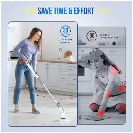 Electric Spin Scrubber - Cordless Cleaning Brush with 4 Heads & Extension Handle Power Shower Scrubber for Bathroom Kitchen Tile Floor