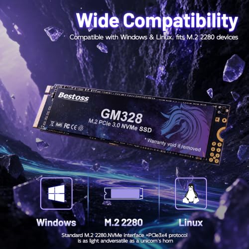 Bestoss 256GB NVMe M.2 SSD PCIe3.0 M.2 2280 SSD,Internal SSD,Up to 3500MB/s