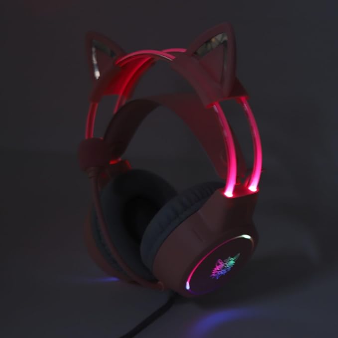 Eujgoov Cat Ear Gaming Headset Rainbow RGB Lighting, Detachable Cat Ears, Surround Sound 7.1 Mic, USB and 3.5MM Multi Platform Compatibility with Breathing LED for PC Laptop Game Console