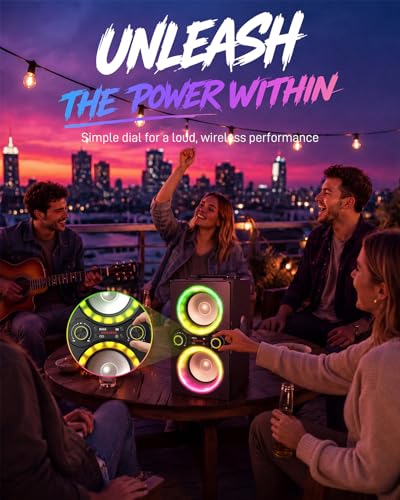 TPyesss Party Loud Bluetooth Speaker: 80W Peak Powerful Bass, Long Playtime, Vibrant Lights, Portable Wireless Speakers with TWS Pairing, Large Subwoofer for Outdoor, Garage & Home