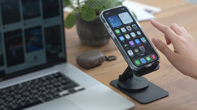 SenseAGE Rotatable Cell Phone Stand, Adjustable Folding Cell Phone Stand for Desk, Home Office Mobile Stand, Desktop Phone Holder, Compatible with iPhone&Smart Phones Accessories (Black)