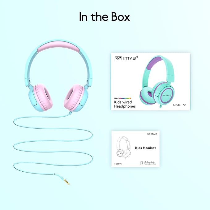 V1 Kids Headphones, Wired Stereo Foldable Tangle-Free 3.5mm Adjustable On-Ear Headphones for Kids for School/Toddlers/Childrens/Teens/Boys/Girls/Ipad/Tablet/Kindle/Phones/Travel/Plane (Black-B)