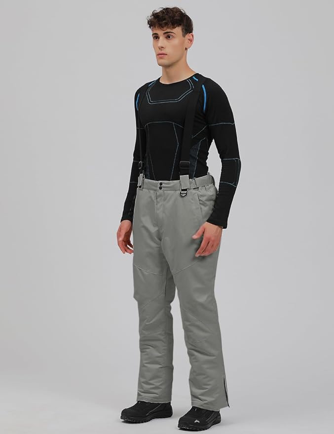 YEEFINE Men's Waterproof Snow Ski Pants Insulated Warm Winter Outdoor Snowboard Bibs with Suspenders