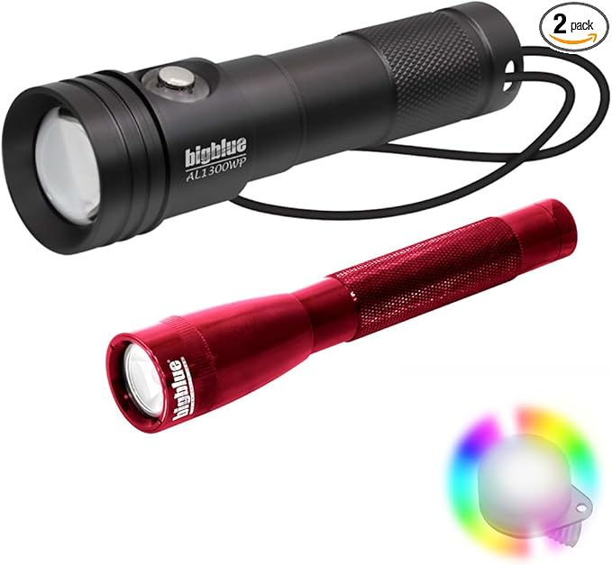 Bigblue AL1300WP and AL250 Dive Light Combo Pack with 8-Color Easy Clip - Red